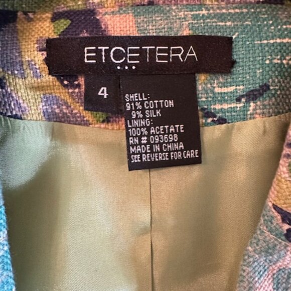 ETCETERA NWT Blue and Green Floral Silk Blend Jacket Size 4 - Picture 3 of 4